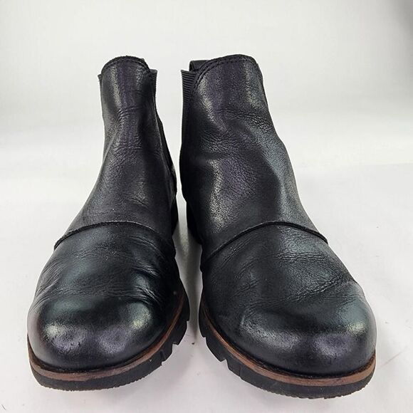 SOREL Harlow Chelsea Ankle Boots US 7 Women Black Leather Pull-On WTPF Booties - Picture 2 of 11